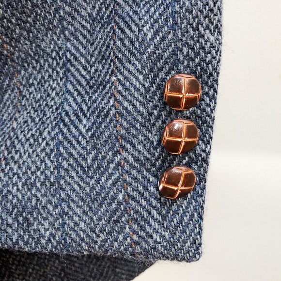 Vintage ENGLISH MANOR Gray Herringbone Tweed Sportcoat with Leather Buttons 46R - Picture 5 of 16